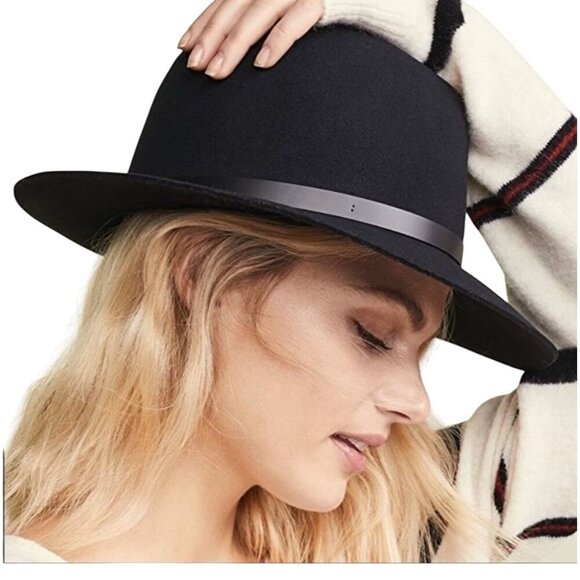 Rag & Bone Black Floppy Wool Fedora Hat Size 30/ L Stylish Chic - Picture 5 of 14
